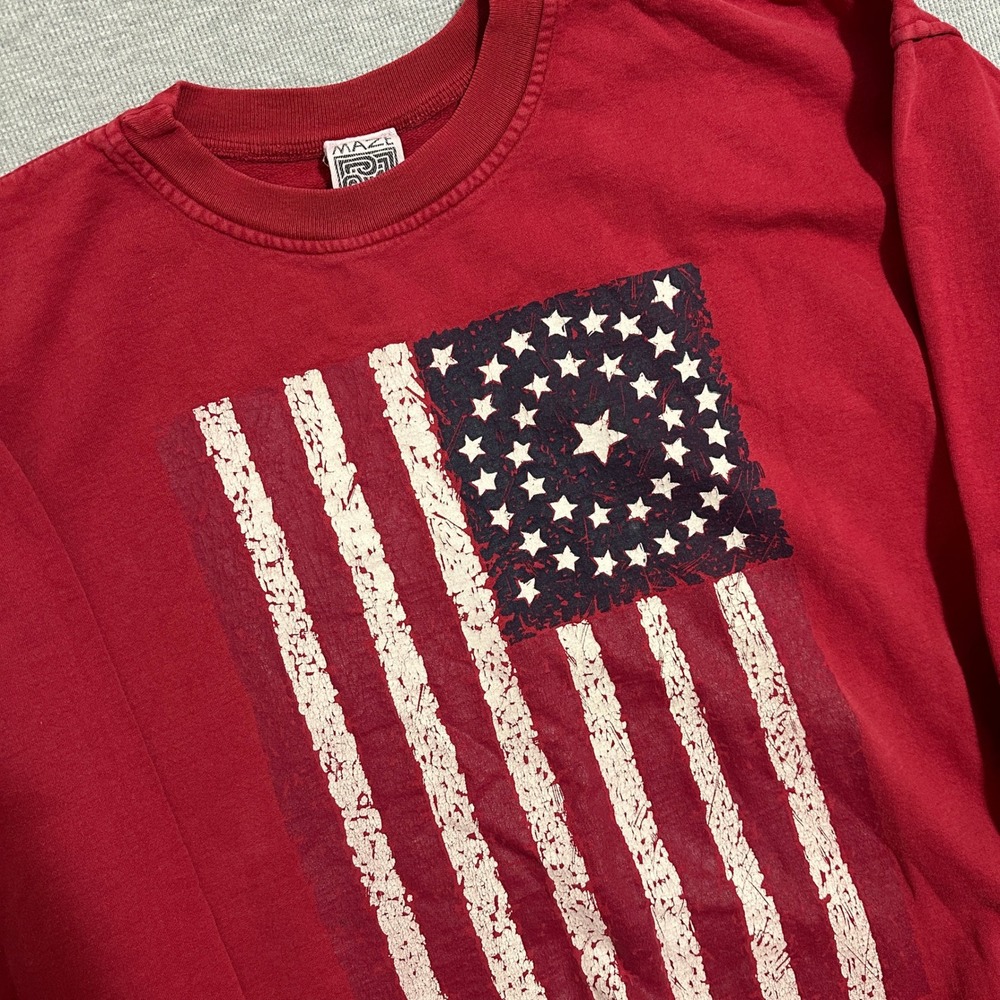 Vintage Maze Red American Flag Graphic Sweatshirt Mens 2XL Made in Canada 90s